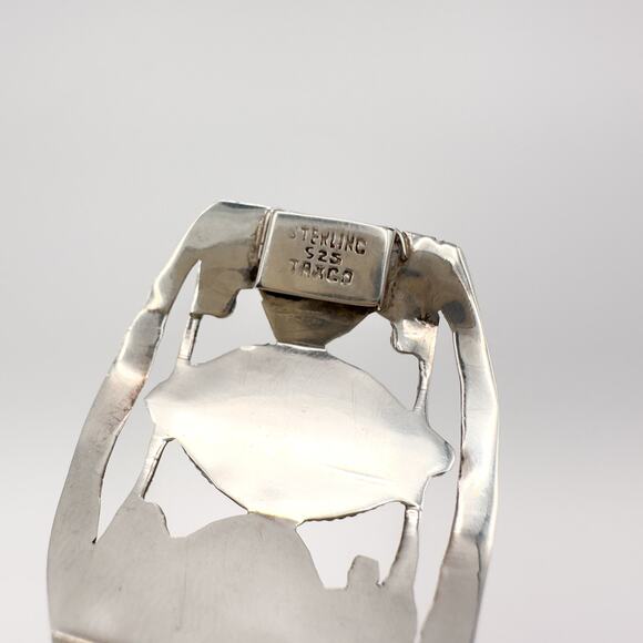 Taxco Sterling Silver Faux Opal Panel Bracelet w Cutouts Scrolls Mexico Vintage - Picture 11 of 13